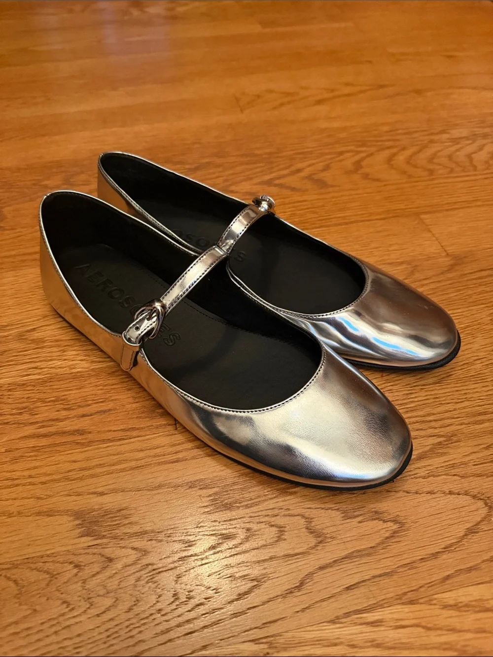 aerosoles silver dress shoes Aerosoles Women's Perry Mary Jane Flat - Silver Mirror Metallic Polyurethane